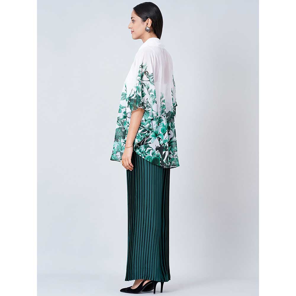 First Resort by Ramola Bachchan Green Floral Top and Pleated Palazzo (Set of 2)