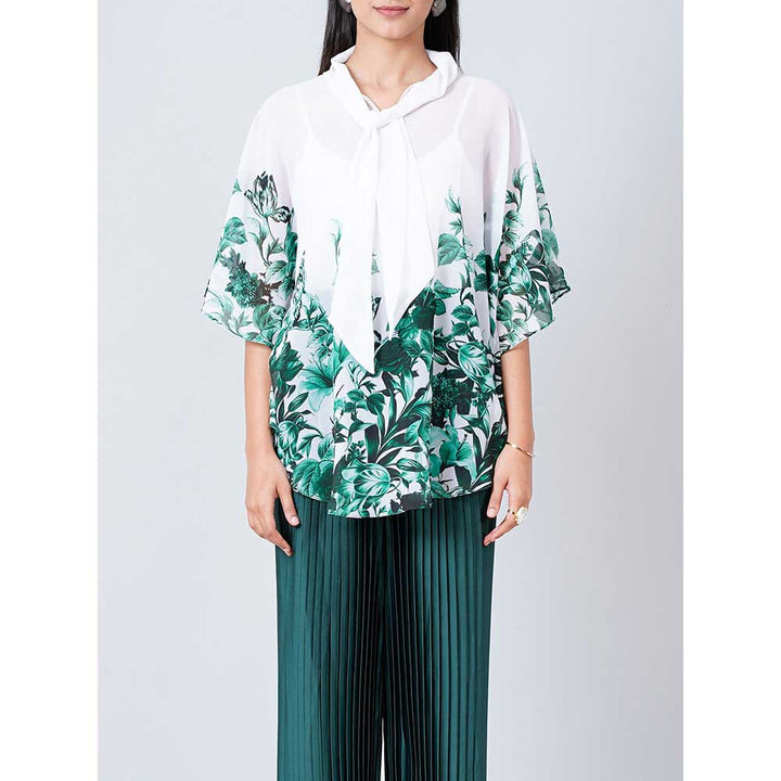 First Resort by Ramola Bachchan Green Floral Top and Pleated Palazzo (Set of 2)