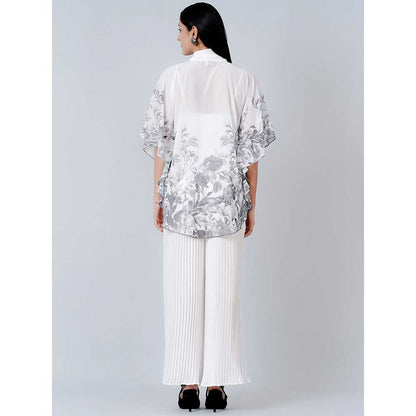 First Resort by Ramola Bachchan Grey Floral Top and White Pleated Palazzo (Set of 2)