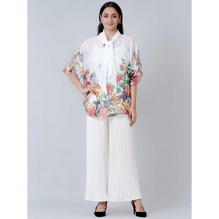 First Resort by Ramola Bachchan White Floral Top and Pleated Palazzo (Set of 2)
