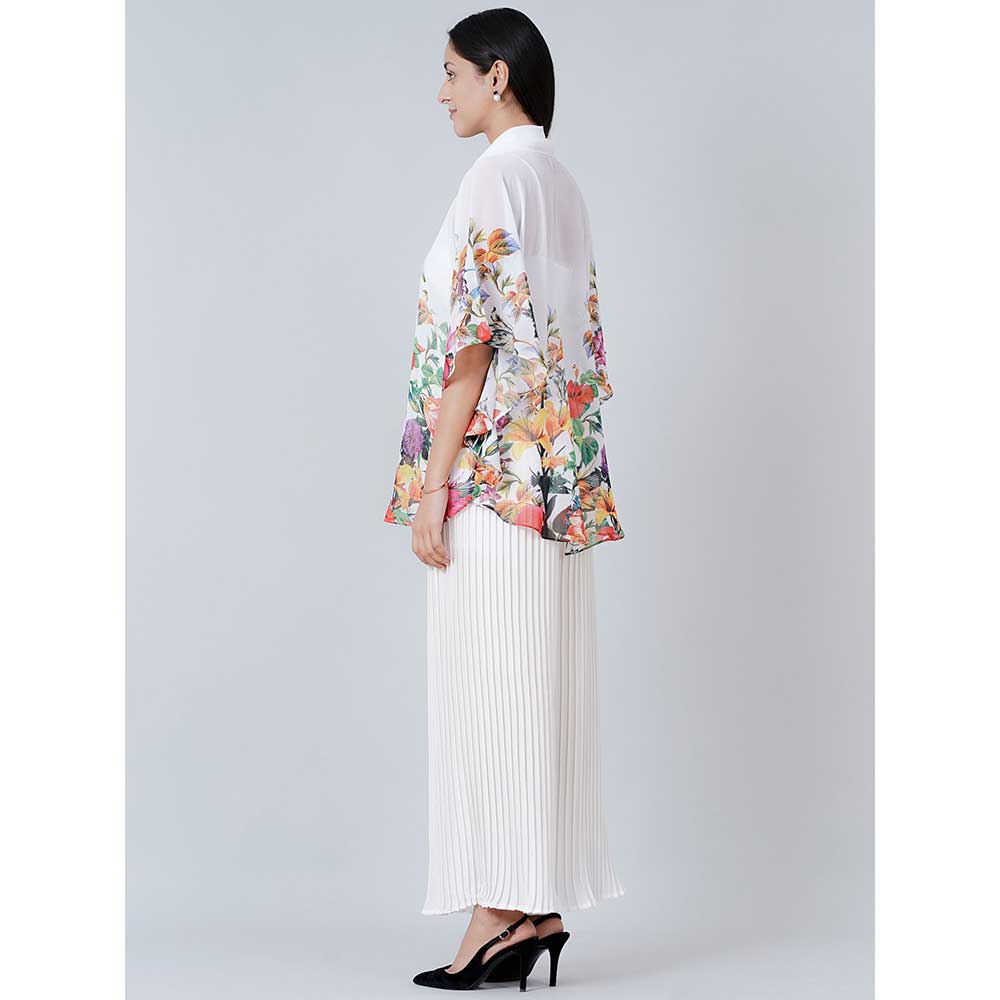 First Resort by Ramola Bachchan White Floral Top and Pleated Palazzo (Set of 2)