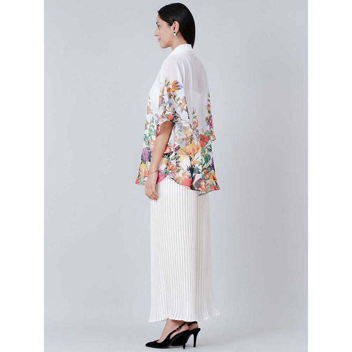 First Resort by Ramola Bachchan White Floral Top and Pleated Palazzo (Set of 2)