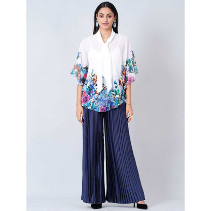 First Resort by Ramola Bachchan Purple and Blue Floral Top and Pleated Palazzo (Set of 2)