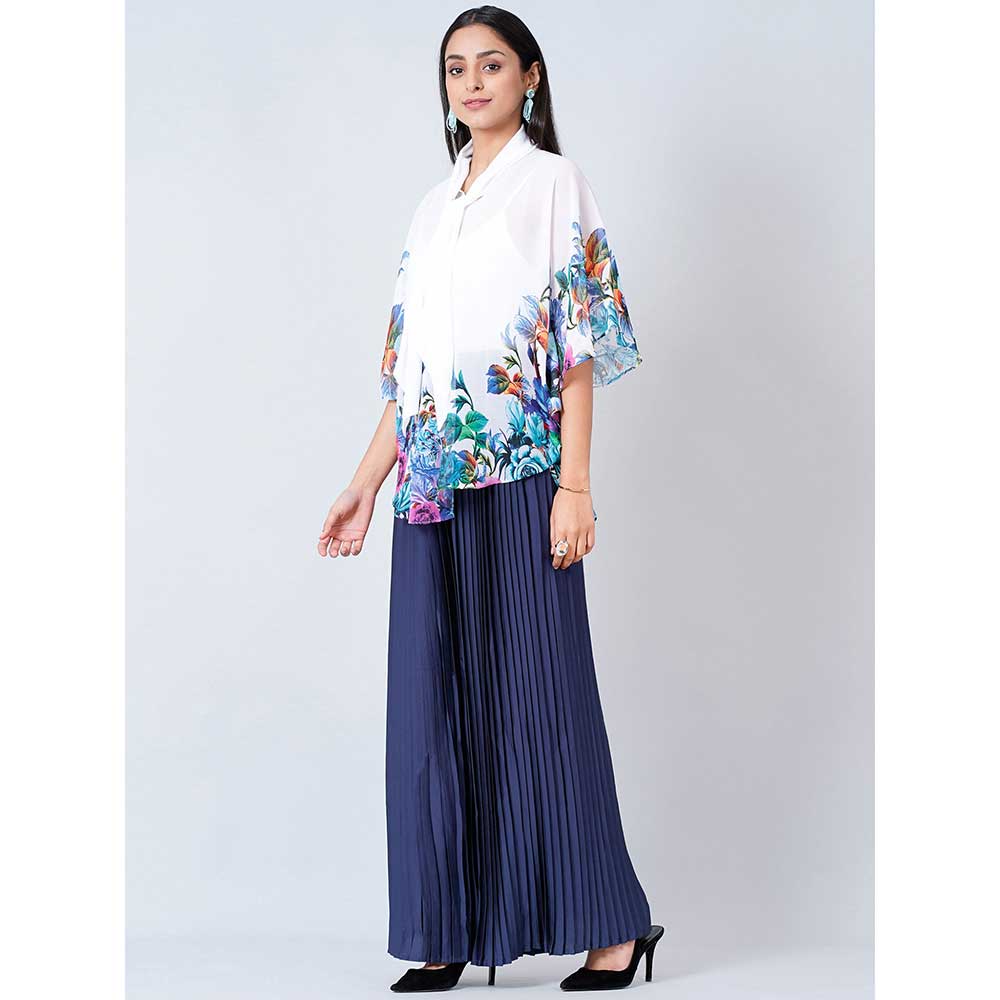 First Resort by Ramola Bachchan Purple and Blue Floral Top and Pleated Palazzo (Set of 2)