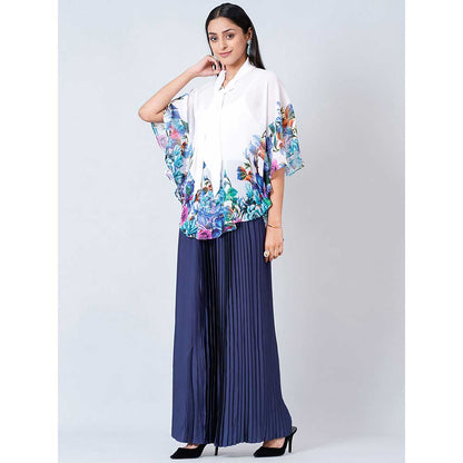 First Resort by Ramola Bachchan Purple and Blue Floral Top and Pleated Palazzo (Set of 2)
