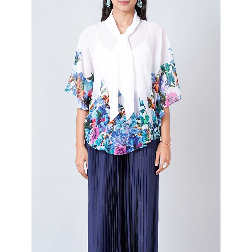 First Resort by Ramola Bachchan Purple and Blue Floral Top and Pleated Palazzo (Set of 2)