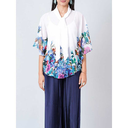 First Resort by Ramola Bachchan Purple and Blue Floral Top and Pleated Palazzo (Set of 2)