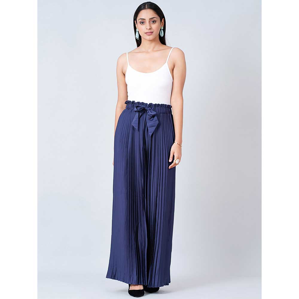First Resort by Ramola Bachchan Purple and Blue Floral Top and Pleated Palazzo (Set of 2)