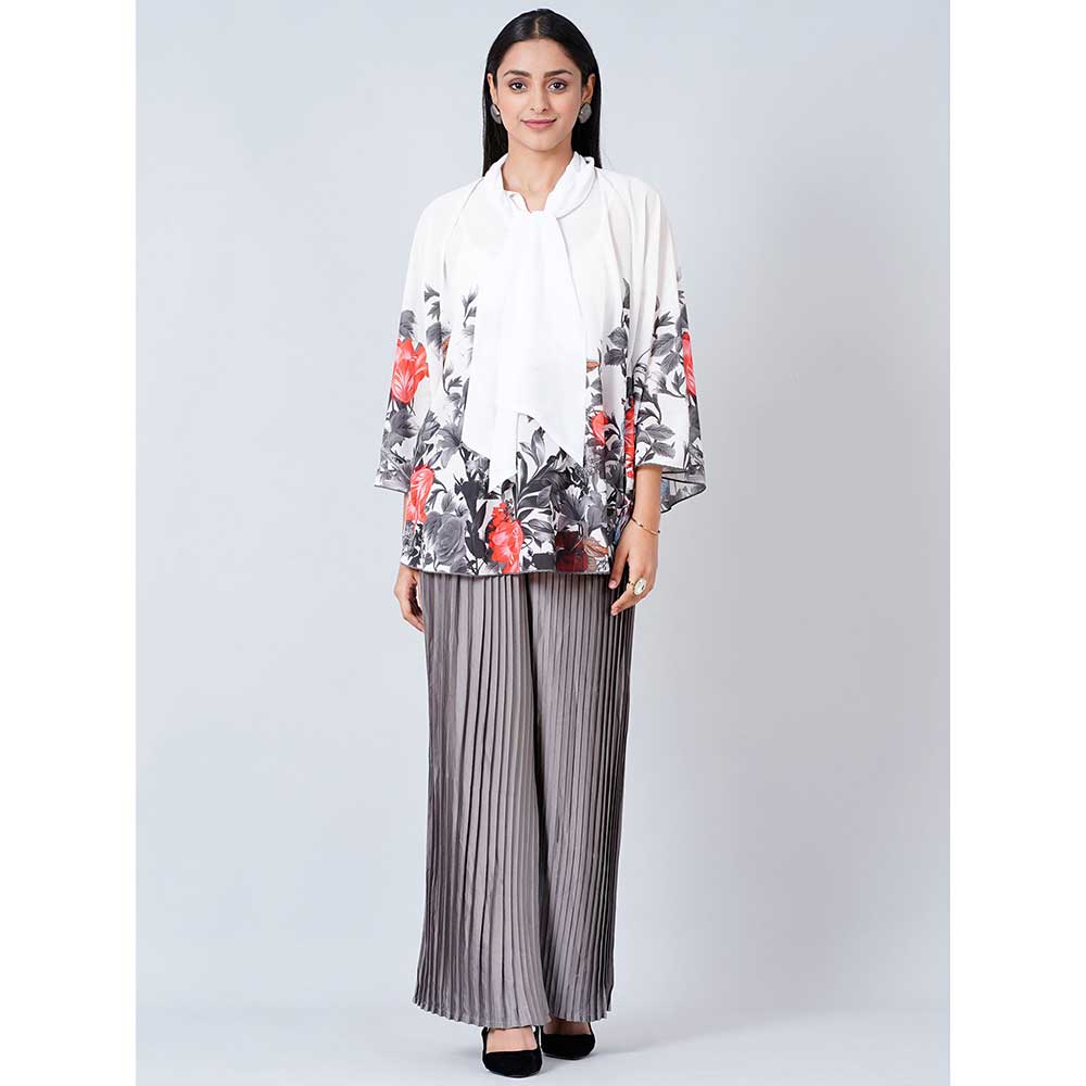 First Resort by Ramola Bachchan Red and Grey Floral Top and Pleated Palazzo (Set of 2)