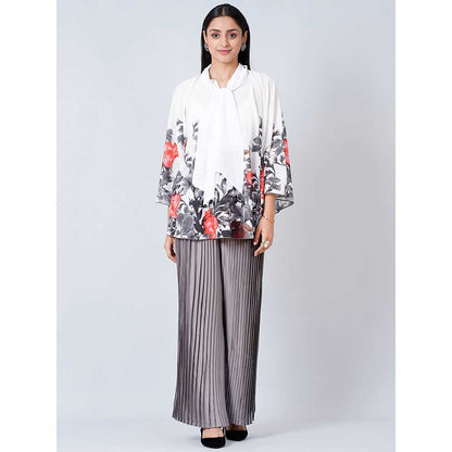 First Resort by Ramola Bachchan Red and Grey Floral Top and Pleated Palazzo (Set of 2)