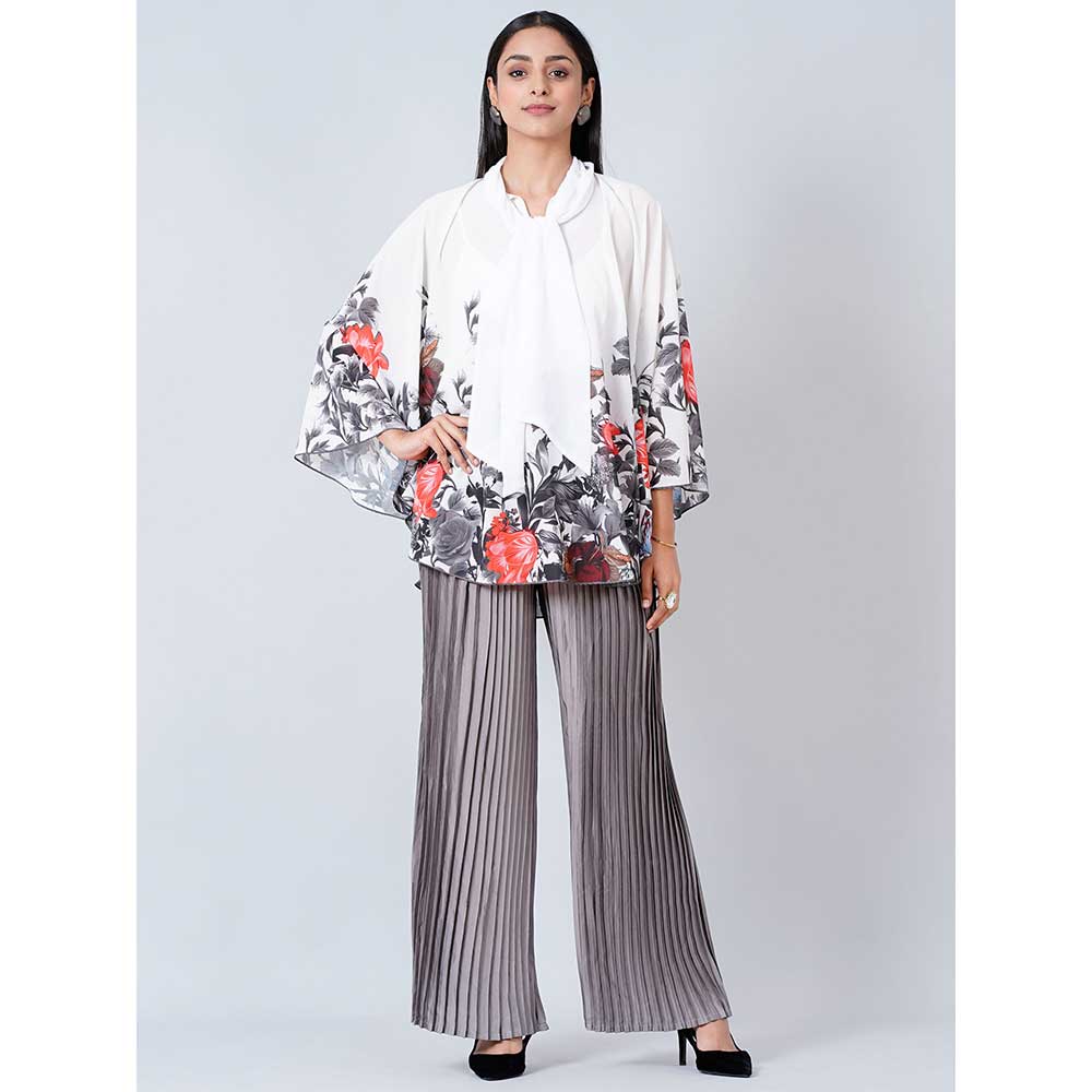 First Resort by Ramola Bachchan Red and Grey Floral Top and Pleated Palazzo (Set of 2)