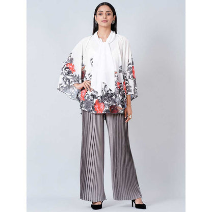 First Resort by Ramola Bachchan Red and Grey Floral Top and Pleated Palazzo (Set of 2)