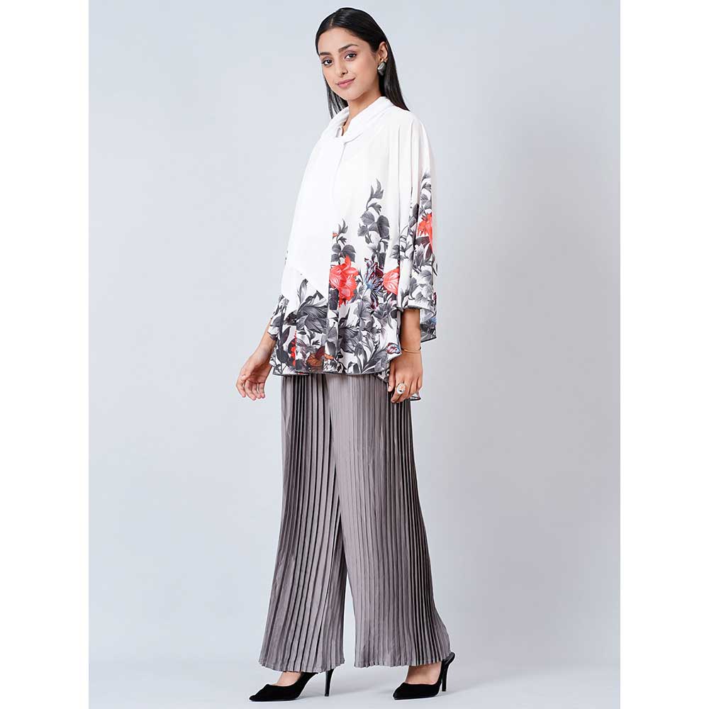 First Resort by Ramola Bachchan Red and Grey Floral Top and Pleated Palazzo (Set of 2)