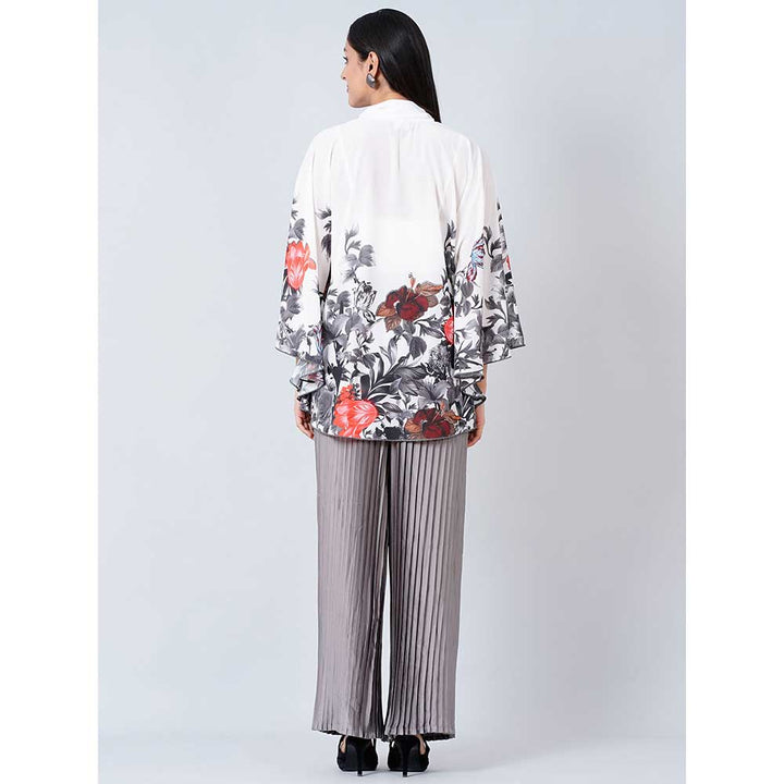 First Resort by Ramola Bachchan Red and Grey Floral Top and Pleated Palazzo (Set of 2)