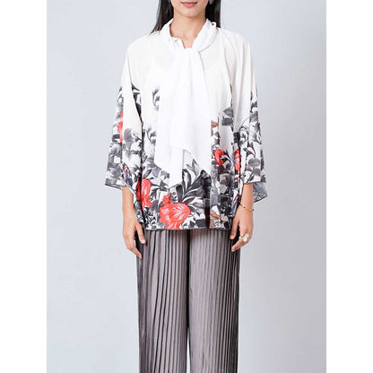 First Resort by Ramola Bachchan Red and Grey Floral Top and Pleated Palazzo (Set of 2)