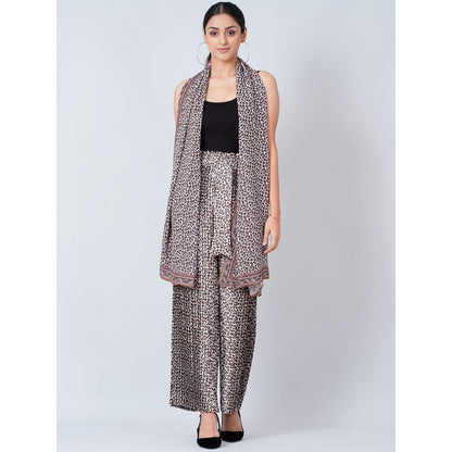 First Resort by Ramola Bachchan Brown Leopard Print Pleated Palazzo and Stole (Set of 2)
