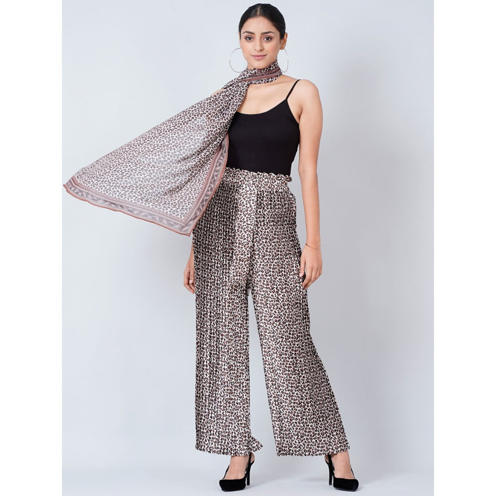 First Resort by Ramola Bachchan Brown Leopard Print Pleated Palazzo and Stole (Set of 2)