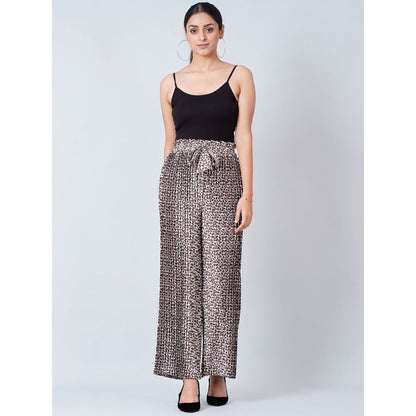 First Resort by Ramola Bachchan Brown Leopard Print Pleated Palazzo and Stole (Set of 2)