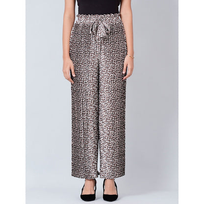 First Resort by Ramola Bachchan Brown Leopard Print Pleated Palazzo and Stole (Set of 2)