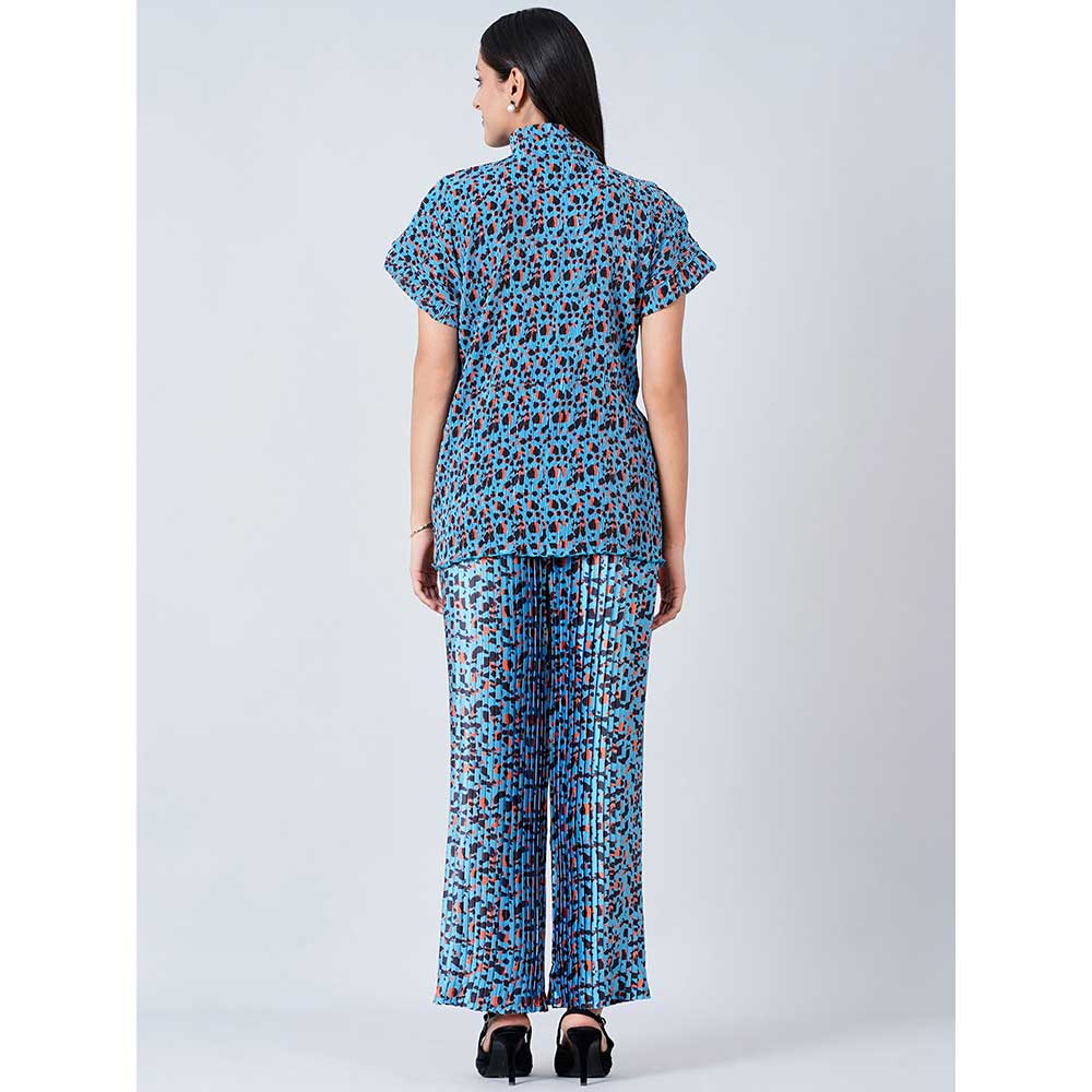 First Resort by Ramola Bachchan Blue Animal Print Top and Knife Pleated Palazzo (Set of 2)