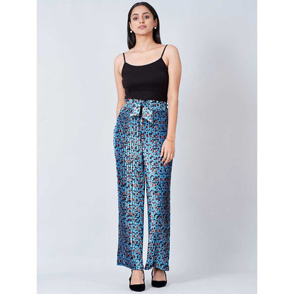 First Resort by Ramola Bachchan Blue Animal Print Top and Knife Pleated Palazzo (Set of 2)