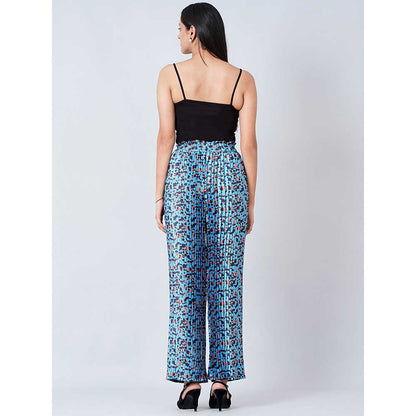 First Resort by Ramola Bachchan Blue Animal Print Top and Knife Pleated Palazzo (Set of 2)
