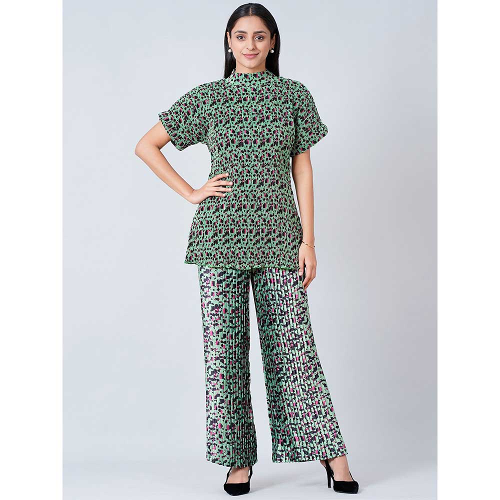 First Resort by Ramola Bachchan Green Animal Print Top and Knife Pleated Palazzo (Set of 2)
