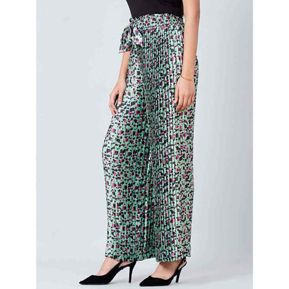 First Resort by Ramola Bachchan Green Animal Print Top and Knife Pleated Palazzo (Set of 2)