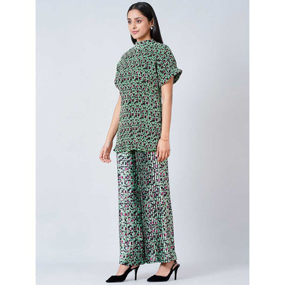 First Resort by Ramola Bachchan Green Animal Print Top and Knife Pleated Palazzo (Set of 2)