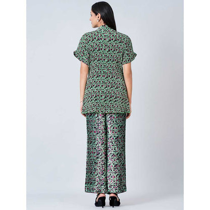First Resort by Ramola Bachchan Green Animal Print Top and Knife Pleated Palazzo (Set of 2)