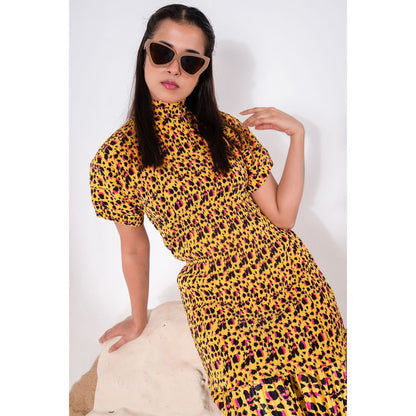 First Resort by Ramola Bachchan Brown Animal Print Top and Knife Pleated Palazzo (Set of 2)
