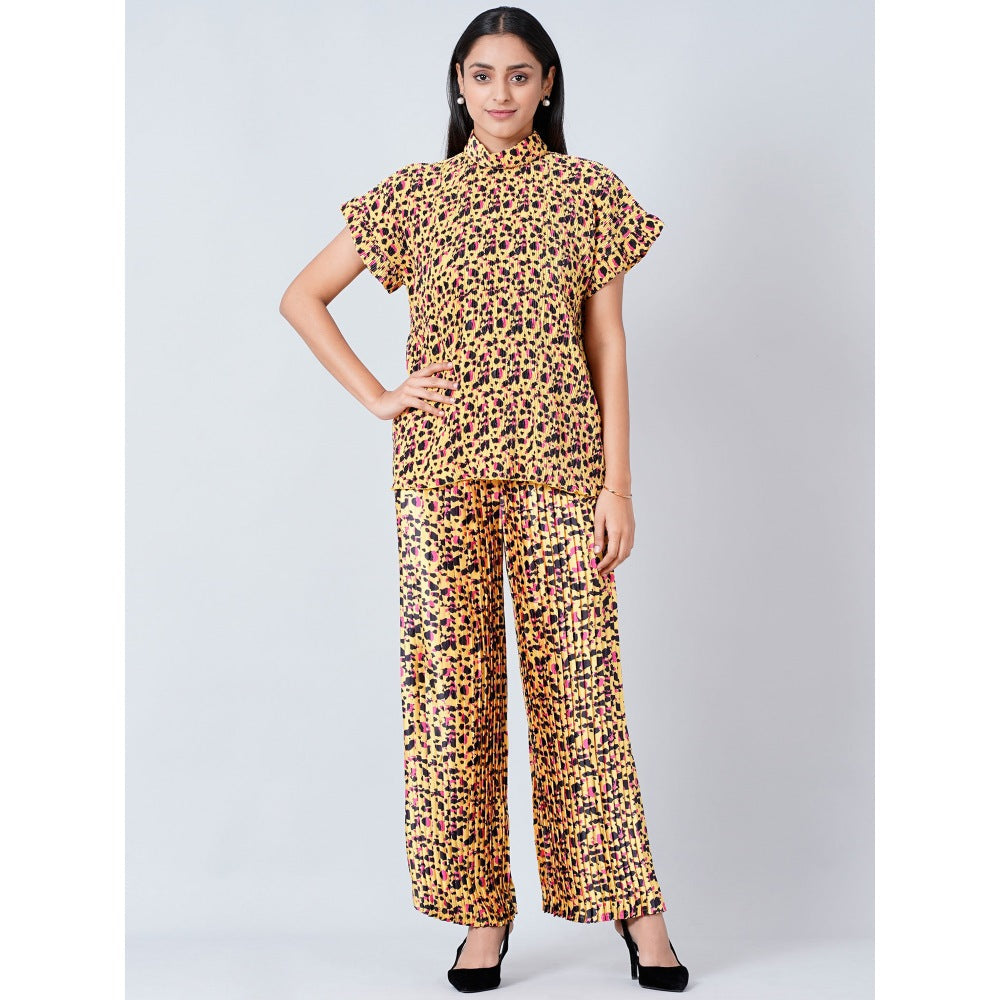 First Resort by Ramola Bachchan Brown Animal Print Top and Knife Pleated Palazzo (Set of 2)