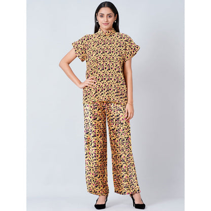 First Resort by Ramola Bachchan Brown Animal Print Top and Knife Pleated Palazzo (Set of 2)