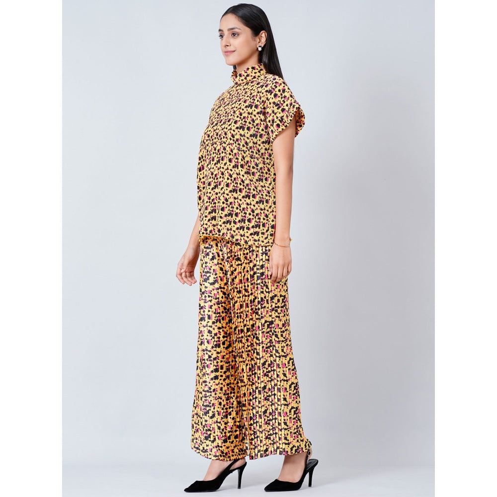 First Resort by Ramola Bachchan Brown Animal Print Top and Knife Pleated Palazzo (Set of 2)