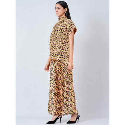 First Resort by Ramola Bachchan Brown Animal Print Top and Knife Pleated Palazzo (Set of 2)