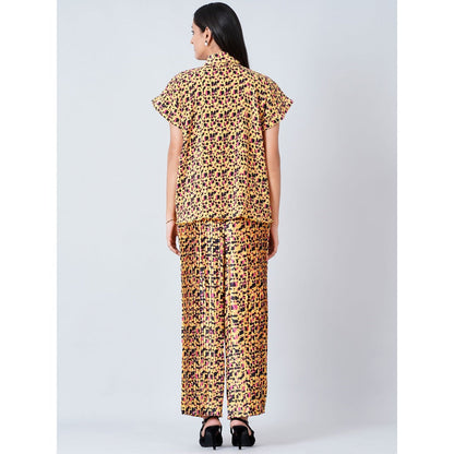 First Resort by Ramola Bachchan Brown Animal Print Top and Knife Pleated Palazzo (Set of 2)