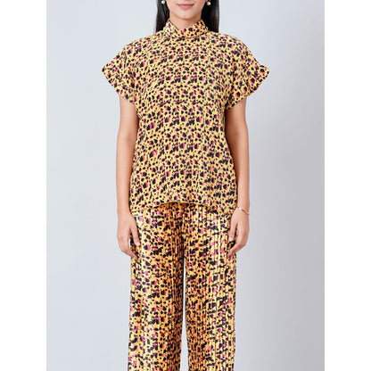 First Resort by Ramola Bachchan Brown Animal Print Top and Knife Pleated Palazzo (Set of 2)