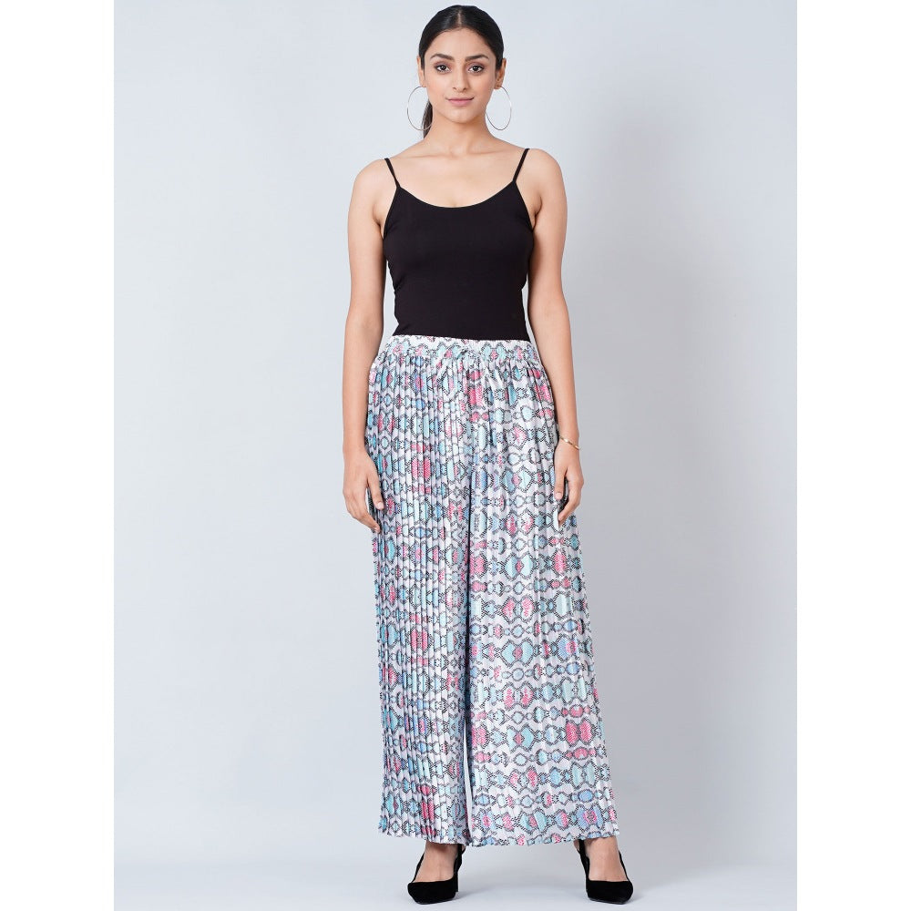 First Resort by Ramola Bachchan Blue Geometric Pleated Palazzo and Stole (Set of 2)
