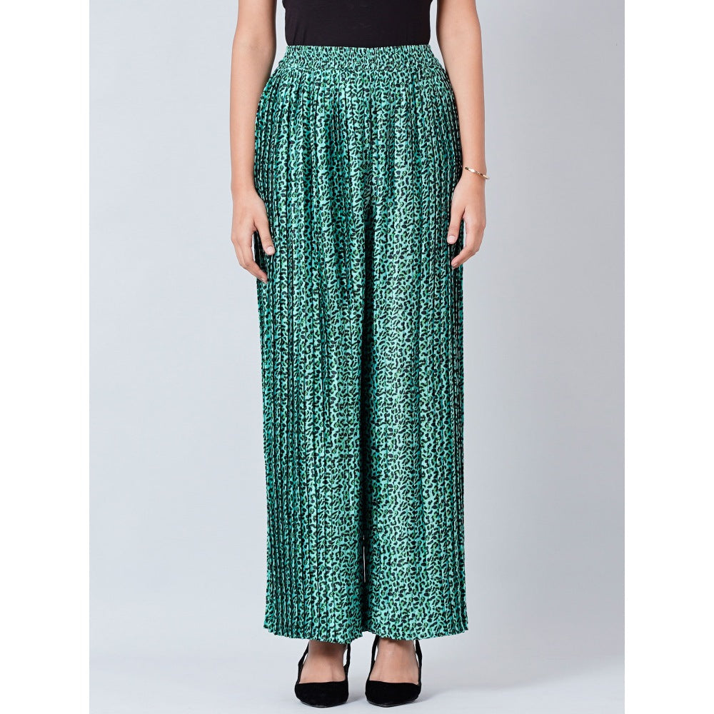 First Resort by Ramola Bachchan Teal Animal Print Pleated Palazzo and Stole (Set of 2)