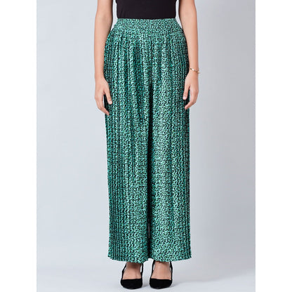First Resort by Ramola Bachchan Teal Animal Print Pleated Palazzo and Stole (Set of 2)