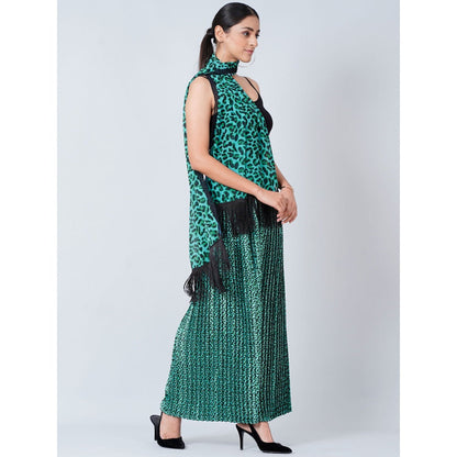 First Resort by Ramola Bachchan Teal Animal Print Pleated Palazzo and Stole (Set of 2)