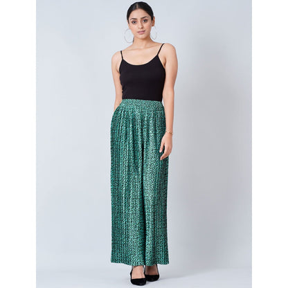 First Resort by Ramola Bachchan Teal Animal Print Pleated Palazzo and Stole (Set of 2)