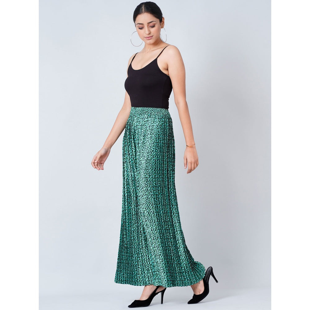 First Resort by Ramola Bachchan Teal Animal Print Pleated Palazzo and Stole (Set of 2)