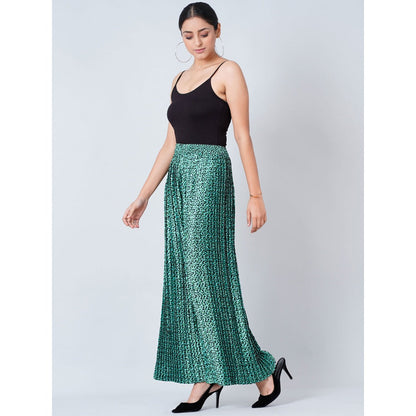 First Resort by Ramola Bachchan Teal Animal Print Pleated Palazzo and Stole (Set of 2)