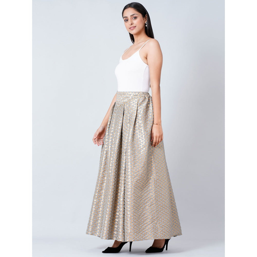 First Resort by Ramola Bachchan Grey Brocade Skirt and White Cotton Shirt (Set of 2)