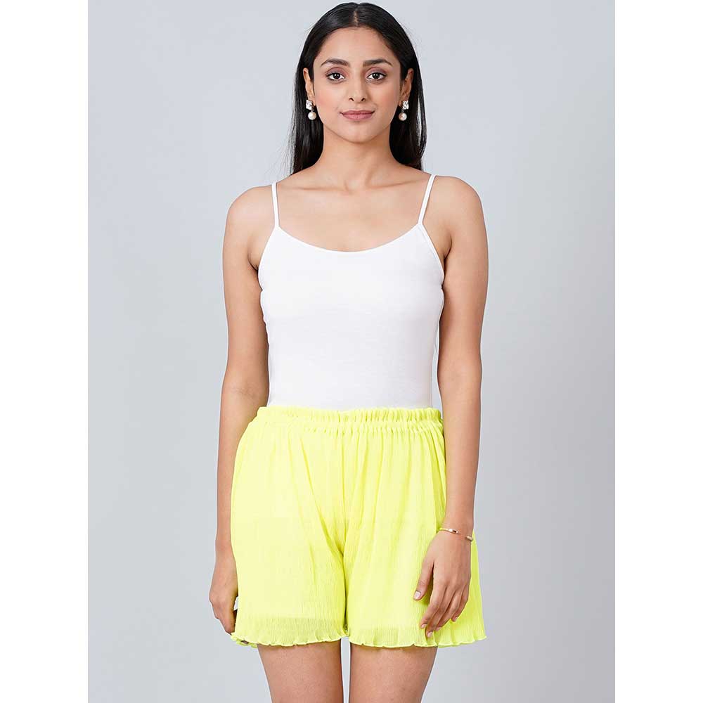 First Resort by Ramola Bachchan Neon Yellow Pleated Shorts
