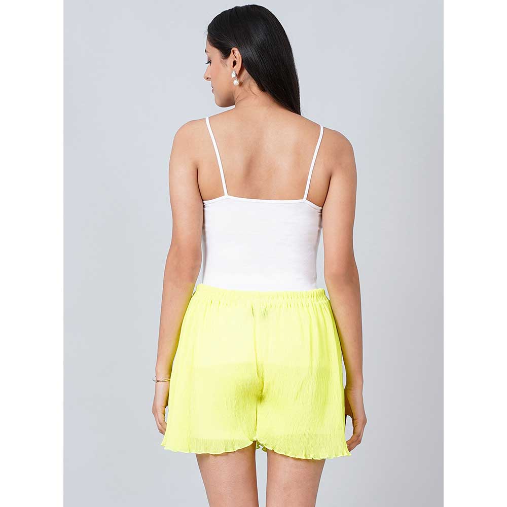 First Resort by Ramola Bachchan Neon Yellow Pleated Shorts