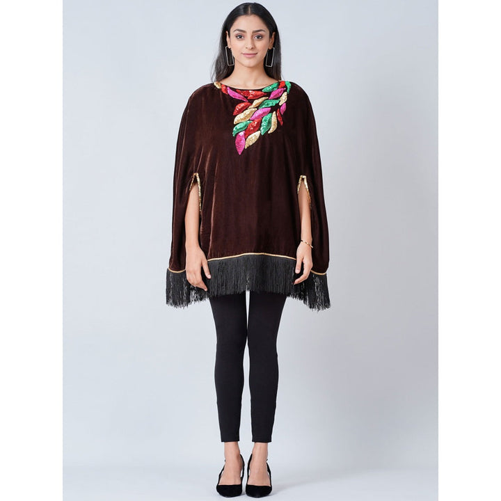 First Resort by Ramola Bachchan Brown Sequinned Velvet Poncho