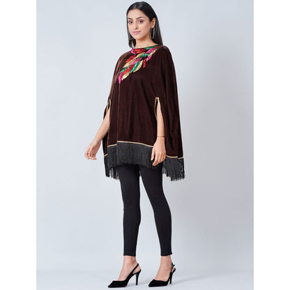 First Resort by Ramola Bachchan Brown Sequinned Velvet Poncho