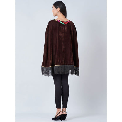 First Resort by Ramola Bachchan Brown Sequinned Velvet Poncho